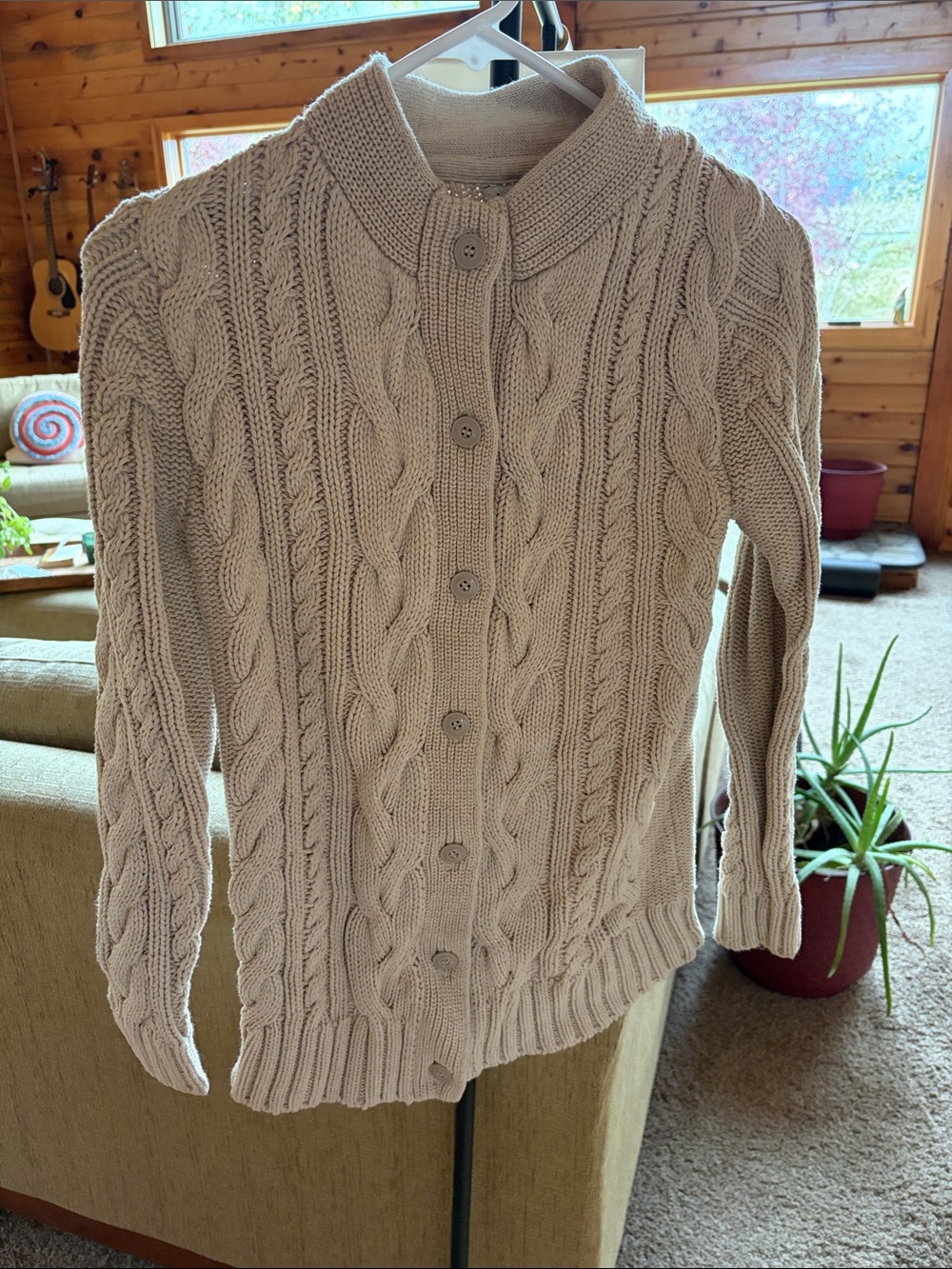 L.L. Bean Cable-Knit Button-Front Cardigan - Cream
